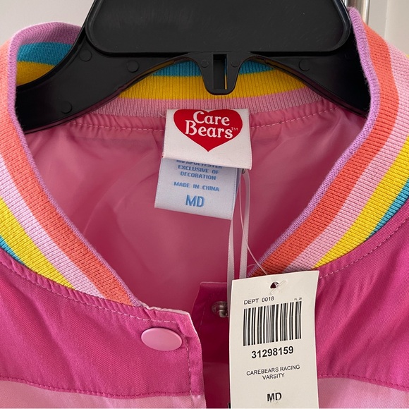 CARE BEARS Rainbow Varsity Bomber Racing Jacket Girls Juniors Size Medium NEW - Picture 8 of 8